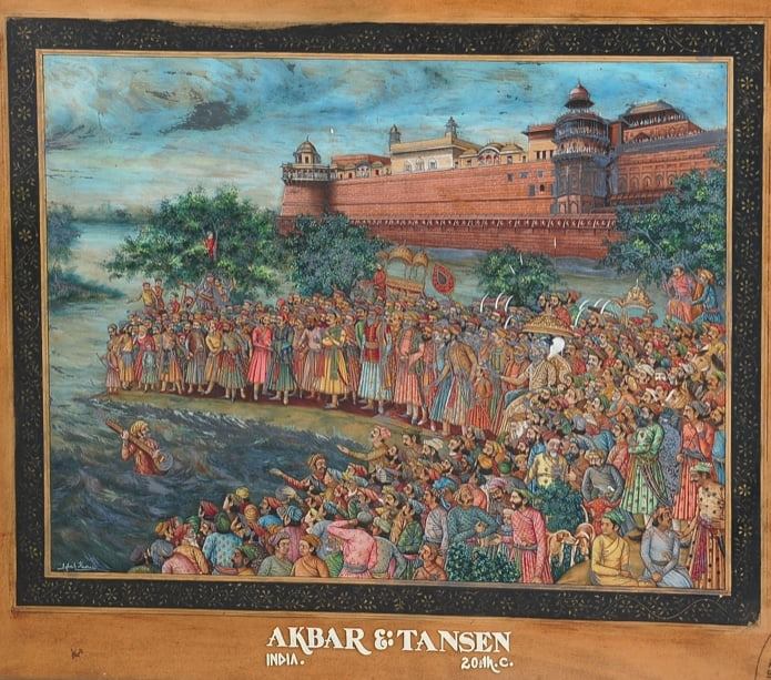 Tansen singing Raga Deepak in front of Akbar